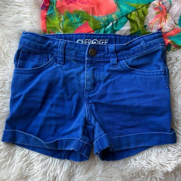 Cherokee Blue Jean Shorts & Floral Ruffled Tank Top Bundle Set Boho Tropical 7/8 - Picture 2 of 7